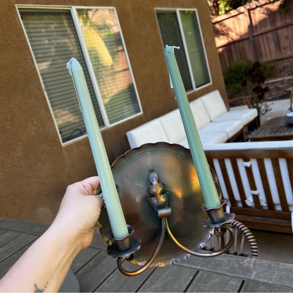 Vtg Gregorian Copper Candle Sconce Wall Hanging Hand Hammered 409 Crown Signed - Picture 8 of 10